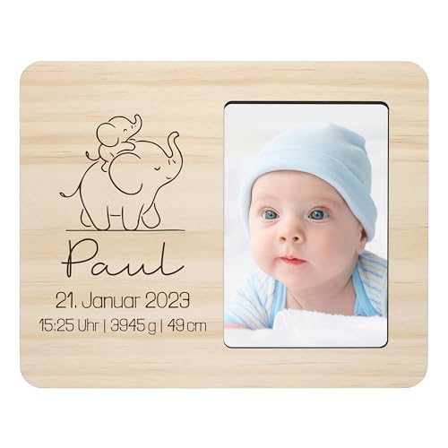 Baby Bilderrahmen „Elefanten“ personalisiert mit Namen & Geburtsdaten - mit Gravur & Fotoausschnitt ca. 10x15 cm - Baby-Geschenk, Geschenk zur Geburt für Jungen & Mädchen, Deko - ca. 25x20 cm, Holz Baby Bilderrahmen „Elefanten“ personalisiert mit Namen & Geburtsdaten - mit Gravur & Fotoausschnitt ca. 10x15 cm - Baby-Geschenk, Geschenk zur Geburt für Jungen & Mädchen, Deko - ca. 25x20 cm, Holz von True Statements
