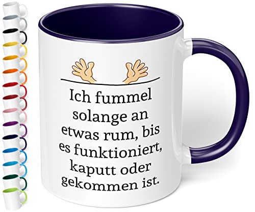 Büro-Tasse für Techniker & Handwerker „Ich fummel solange an etwas rum“ - Kaffeetasse mit lustigem Spruch – Geschenk für Kollegen, Chef, Mann, Frau zum Geburtstag, Weihnachten (Kobaltblau) von True Statements