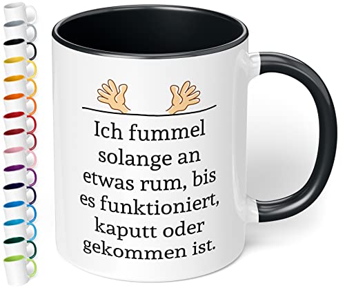 Büro-Tasse für Techniker & Handwerker „Ich fummel solange an etwas rum“ - Kaffeetasse mit lustigem Spruch – Geschenk für Kollegen, Chef, Mann, Frau zum Geburtstag, Weihnachten (Schwarz) von True Statements