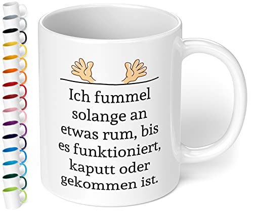 Büro-Tasse für Techniker & Handwerker „Ich fummel solange an etwas rum“ - Kaffeetasse mit lustigem Spruch – Geschenk für Kollegen, Chef, Mann, Frau zum Geburtstag, Weihnachten (Weiß) von True Statements