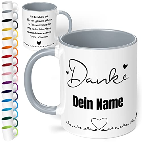 Dankeschön Geschenk für Freunde & Kollegen: Danke Tasse mit Namen „Danke für die schöne Zeit“ - personalisierte Kaffeetasse mit Spruch als moderne Dankeskarte | Abschiedsgeschenk (Grau) von True Statements