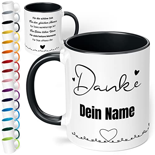 Dankeschön Geschenk für Freunde & Kollegen: Tasse „Danke für die schöne Zeit“ - personalisiert mit Namen 330ml Keramik Kaffeetasse mit Spruch als Abschiedsgeschenk (Schwarz) von True Statements