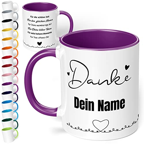 Dankeschön Geschenk für Freunde & Kollegen: Danke Tasse mit Namen „Danke für die schöne Zeit“ - personalisierte Kaffeetasse mit Spruch als moderne Dankeskarte | Abschiedsgeschenk (Violett) von True Statements