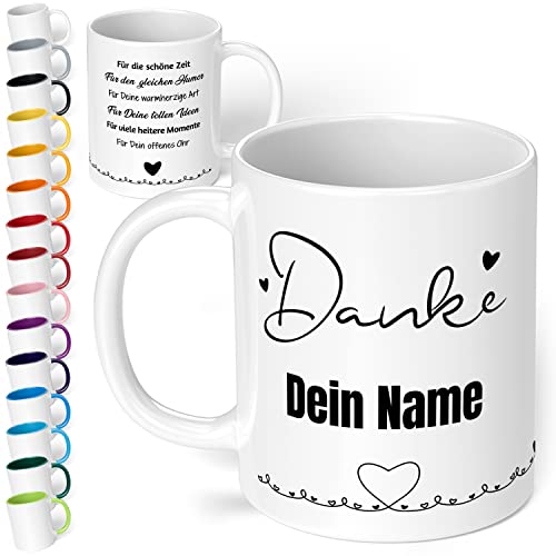 Dankeschön Geschenk für Freunde & Kollegen: Danke Tasse mit Namen „Danke für die schöne Zeit“ - personalisierte Kaffeetasse mit Spruch als moderne Dankeskarte | Abschiedsgeschenk (Weiß) von True Statements