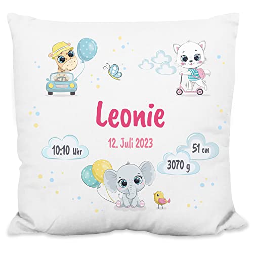 Deko-Kissen als Geschenk zur Geburt fürs Baby – personalisiert für Mädchen und Jungen (Name, Größe, Gewicht, Datum) - 40x40cm, waschbar, inkl. Kissen-Füllung - Babygeschenke (Strukturiertes Kissen) von True Statements