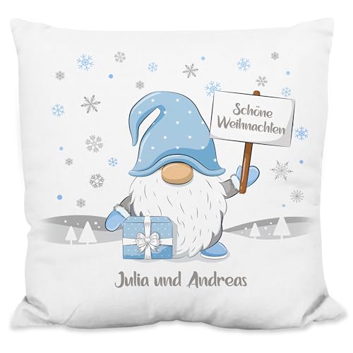 Deko-Kissen personalisiert mit Wunschtext „Schöne Weihnachten“ - mit Wichtel-Motiv - 40x40cm, inkl. Kissen-Füllung - Zierkissen Weihnachtskissen Weihnachts-Geschenk (Flauschiges Kissen) von True Statements