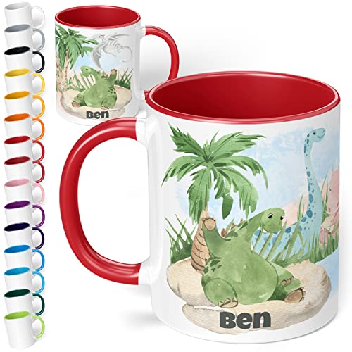 Dinosaurier Tasse mit Namen "Dinos" – Tasse personalisiert für Kinder – Dinotasse Kinderbecher Namenstasse für Jungen und Mädchen - schönes Geschenk & Mitbringsel Kindergeburtstag (Rot) von True Statements