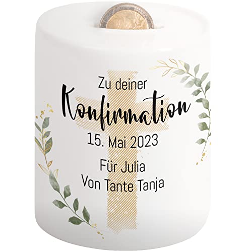 Elegante Spardose „Zu deiner Konfirmation“ personalisiert mit Datum & Wunschtext - Sparbüchse für Mädchen & Jungen – Geld-Geschenke Geschenkideen für Konfirmanden (Konfirmation) von True Statements