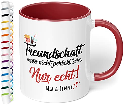 Freundschaft-Tasse Freundschaft muss nicht perfekt sein nur echt Wunsch Namen - personalisierte Kaffeetasse mit Wunsch-Name - spülmaschinenfest - Geschenk zu Weihnachten Geburtstag (Bordeaux) von True Statements