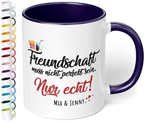 Tasse Freundschaft muss nicht perfekt sein nur echt Wunsch Namen - personalisierte Kaffeetasse - Geschenk zu Weihnachten Geburtstag (Kobaltblau) von True Statements