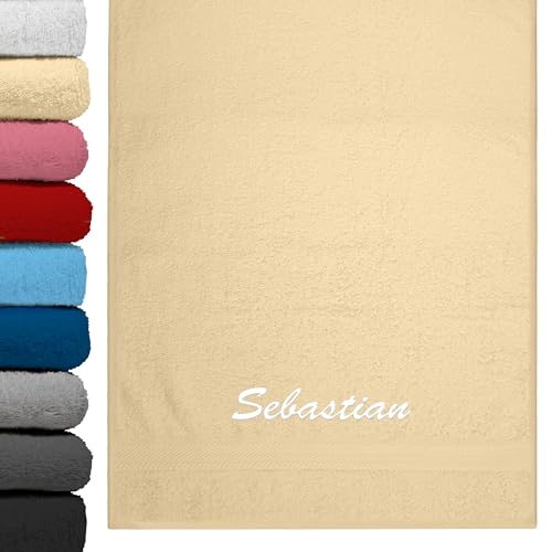 True Statements Personalisiertes Handtuch mit Namen Bestickt – Flauschige Luxus-Frottier-Qualität, 100% Baumwolle, 470 g/m2 Oma, Opa, Papa, Mama - Fitness & Sport (Beige, 50 x 100 cm) von True Statements