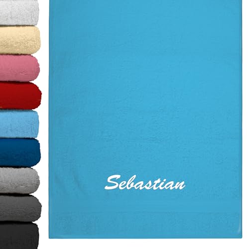 True Statements Personalisiertes Handtuch mit Namen Bestickt – Flauschige Luxus-Frottier-Qualität, 100% Baumwolle, 470 g/m2 Oma, Opa, Papa, Mama - Fitness & Sport (Hellblau, 50 x 100 cm) von True Statements