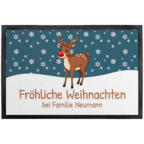 Fußmatte „Fröhliche Weihnachten“ mit Rentier-Motiv - für Innen & Außen – rutschfest, dünn & saugfähig - Türmatte - Eingangsbereich Deko - Geschenk für die Adventszeit oder zu Weihnachten, 60 x 90 cm von True Statements