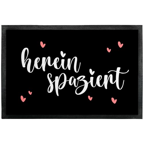 Fußmatte „Hereinspaziert“ - kleine Herzen - lustige Deko-Türmatte als Geschenk zum Einzug für innen und außen – Eingangsteppich mit verschiedenen Designs - dünn, rutschfest, 50 x 35 cm von True Statements