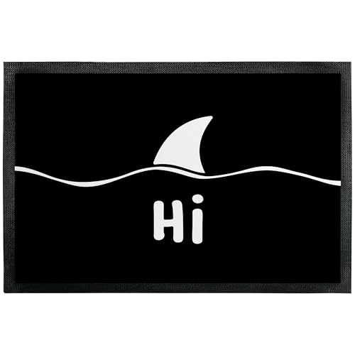 Fußmatte „Hi“ - Haifischflosse - lustige Deko-Türmatte als Geschenk zum Einzug für innen und außen – Eingangsteppich mit verschiedenen Designs - dünn, rutschfest, 50 x 35 cm von True Statements