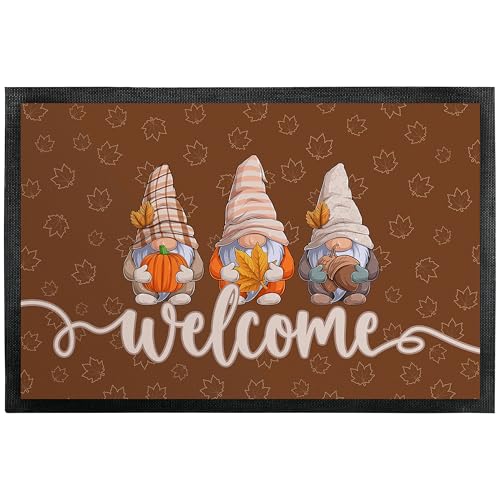 True Statements Deko-Fußmatte „Welcome“ - Herbst-Wichtel - Herbst-Deko für Innen & Außen – rutschfest, extra dünne Türmatte - Eingangsbereich Deko - Geschenk für Freunde und Familie, 60 x 40 cm von True Statements