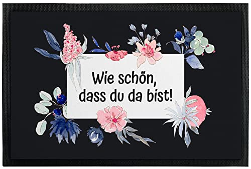 Fußmatte Innen & Außen - Wie schön, dass du da bist! - originelle Geschenkidee | Designer-Fußabtreter für Haustür | Eingangstürmatte | Weihnachten Geburtstag Einweihung | Deko (50 x 35 cm, Schwarz) von True Statements