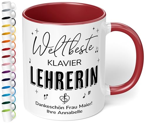 Geschenk für Musik-Lehrerin: Keramik-Tasse „Weltbeste Lehrerin“ personalisiert mit Musik-Instrument und Wunschtext – Kaffeebecher 330ml. - kleine Aufmerksamkeit als Dankeschön (Bordeaux) von True Statements