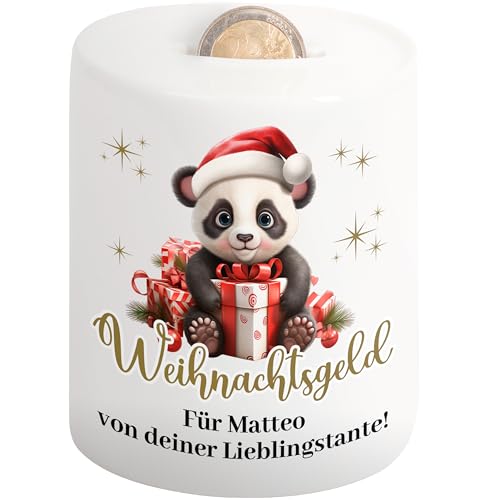 Geschenk zu Weihnachten: Kinder-Spardose personalisiert „Weihnachtsgeld“ mit Namen & Wunschtext - Geldgeschenk Verpackung für Jungen & Mädchen (Panda) von True Statements