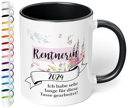 Geschenk zum Ruhestand: Tasse Rentnerin 2024 - BAND-Motiv - Kaffeetasse mit schönem Spruch - Geschenk zur Rente - spülmaschinenfest, innen schwarz von True Statements