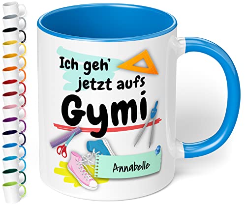 True Statements Geschenk zur Einschulung aufs Gymnasium mit Namen - Geschenk zur 5. Klasse - hochwertige Keramik Tasse mit Spruch Ich geh‘ jetzt aufs Gymi mit Wunschnamen (Cambridge Blau) von True Statements