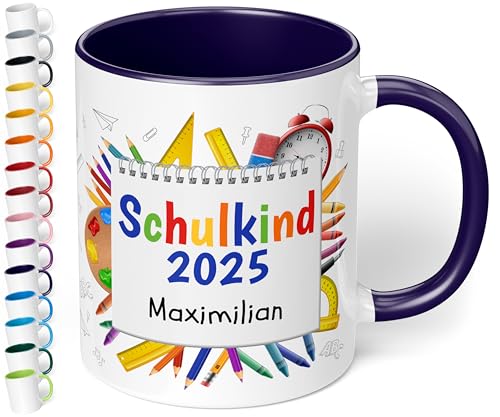 True Statements personalisierte Tasse Schulkind 2025", in Kobaltblau, Geschenk zur Einschulung für Mädchen und Jungen, 330 ml Keramiktasse mit Notizblock, Einschulungsgeschenk 1. Klasse von True Statements