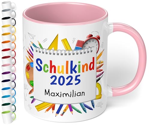 True Statements personalisierte Tasse Schulkind 2025", in Rosa, Geschenk zur Einschulung für Mädchen und Jungen, 330 ml Keramiktasse mit Notizblock, Einschulungsgeschenk 1. Klasse von True Statements
