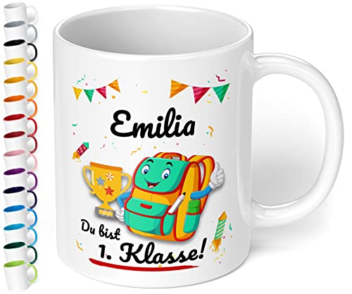 Geschenk zur Einschulung für Mädchen und Jungen: personalisierte Tasse Du bist 1. Klasse mit Namen (Weiß) von True Statements