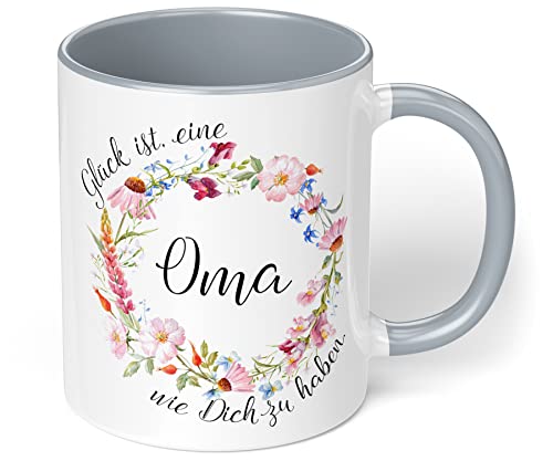 Geschenkidee für Oma Tasse Glück ist eine Oma wie dich zu haben - Kaffeetasse mit Spruch - Geschenk für Omi, Großmutter (Grau) von True Statements