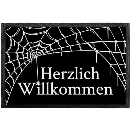 Halloween Fußmatte „Herzlich Willkommen“ - Spinnennetz - für Innen & Außen – rutschfest, extra dünn & saugfähig - Türmatte - Herbst Deko - Geschenk für Freunde und Familie zu Halloween, 60 x 40 cm von True Statements