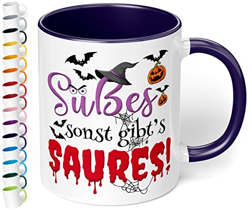 Halloween Tasse „Süßes, sonst gibt’s Saures!“ – freche Kaffeetasse als Geschenk oder Mitbringsel zur Halloweenparty oder als gruselige Dekoration (Kobaltblau) von True Statements