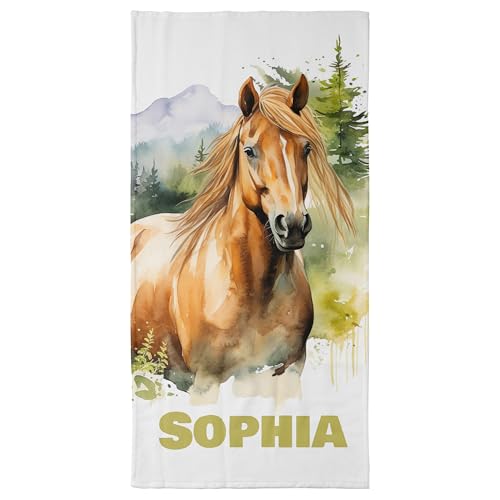 Handtuch mit Namen „Pferd Watercolor“ – Einzigartiges, bedrucktes Handtuch als persönliches Geschenk für Familie und Freunde - Personalisierte Geschenke mit Pferd für Pferdeliebhaber - 100 x 50 cm von True Statements