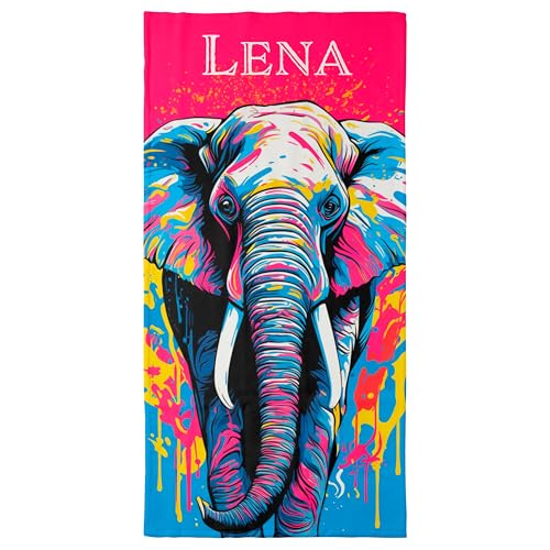 Handtuch mit Namen "Elefant" – Ein einzigartiges, bedrucktes Handtuch als persönliches Geschenk für Familie und Freunde. Pop-Art-Animals, Geschenke für Freundinnen, Freunde und Partner! - 100 x 50 cm von True Statements