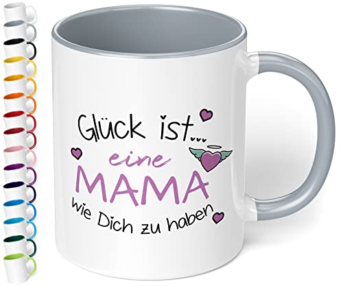 Mama Tasse „Glück ist eine Mama wie Dich zu haben“ - HERZ - Schöne Geschenk-Idee für Mutter zum Muttertag, Weihnachten oder Geburtstag Keramiktasse 330ml (Grau) von True Statements