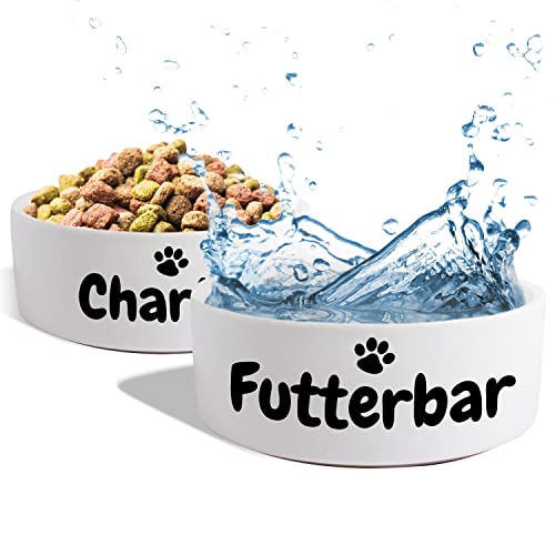 Keramik Doppelnapf mit Name oder Wunschtext für Hunde & Katzen - personalisiertes Napf-Set mit/ohne Ständer| Hundenapf Futternapf Fressnapf | große kleine Vierbeiner Futterstation (2X 1300ml) von True Statements