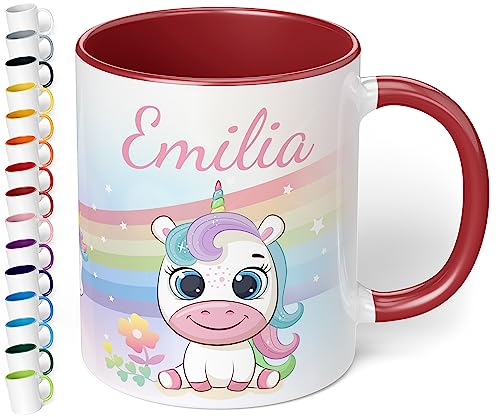 Kinder-Tasse mit Namen „Einhorn mit Regenbogen-Motiv“ – personalisierte Tasse für Jungen und Mädchen - rundum bedruckt – schönes Geschenk zu Weihnachten, Geburtstag (Bordeaux) von True Statements