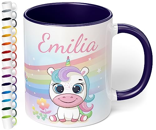 Kinder-Tasse mit Namen „Einhorn mit Regenbogen-Motiv“ – personalisierte Tasse für Jungen und Mädchen - rundum bedruckt – schönes Geschenk zu Weihnachten, Geburtstag (Kobaltblau) von True Statements