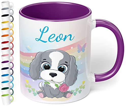 Kinder-Tasse mit Namen „Hund mit Regenbogen-Motiv“ – personalisierte Tasse für Jungen und Mädchen - rundum bedruckt – schönes Geschenk zu Weihnachten, Geburtstag (Violett) von True Statements