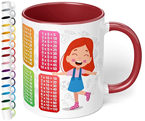 Kindertasse zum Rechnen lernen „1x1 mit Mädchen und Jungen Motiv“ – schöne Kinder-Tasse für Jungen und Mädchen - rundum bedruckt – Geschenk zu Weihnachten, Geburtstag (Bordeaux) von True Statements