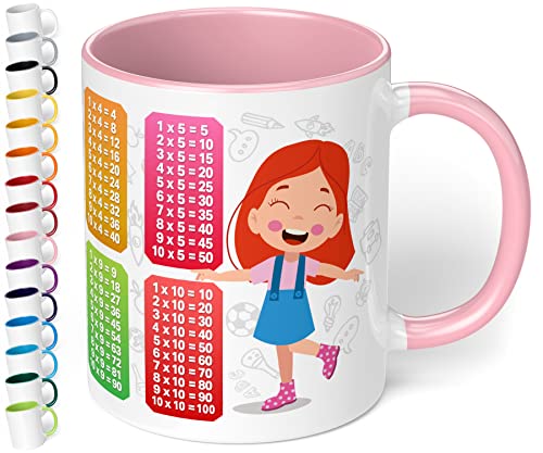 Kindertasse zum Rechnen lernen „1x1 mit Mädchen und Jungen Motiv“ – schöne Kinder-Tasse für Jungen und Mädchen - rundum bedruckt – Geschenk zu Weihnachten, Geburtstag (Rosa) von True Statements