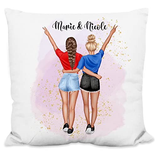 Kissen für Beste Freundin „Freundinnen im Sommerlook“ – 40x40cm, inkl. Kissen-Füllung - personalisiert mit Namen & Aussehen - BFF Best Friends – Geschenk Geburtstag (Strukturiert) von True Statements