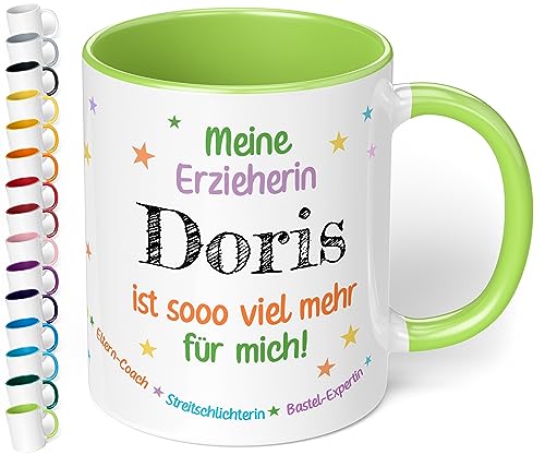 Kita Abschiedsgeschenk für Erzieherin: Tasse personalisiert mit Namen „Meine Erzieherin WUNSCHNAME ist soo viel mehr“ - Dankeschön Geschenk - Kaffeetasse für Krippe, Kindergarten (Hellgrün) von True Statements