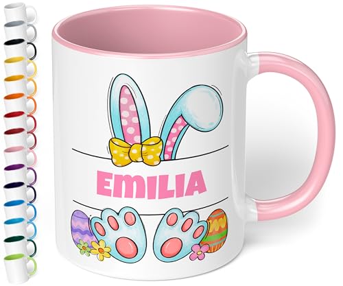 Kleines Ostergeschenk für Mädchen & Jungen personalisiert: Tasse „Rosa Hasenohren“ – 330ml Keramik-Tasse – Geschenk zu Ostern Kinder (Rosa) von True Statements