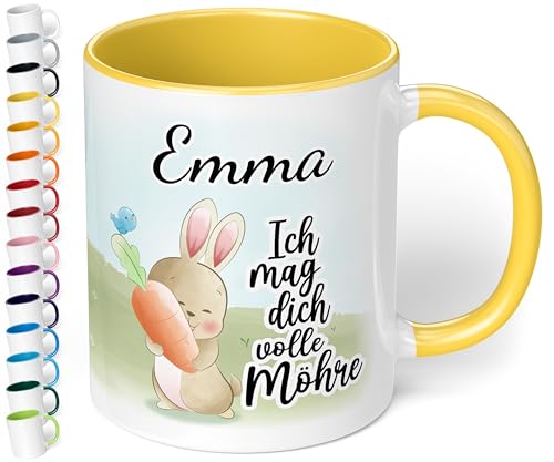 Liebesgeschenk als Ostergeschenk: Tasse personalisiert „Ich mag dich volle Möhre“ – 330ml Keramik Kaffeetasse mit Spruch – kleine Geschenke zu Ostern Easter gift (Hellgelb) von True Statements