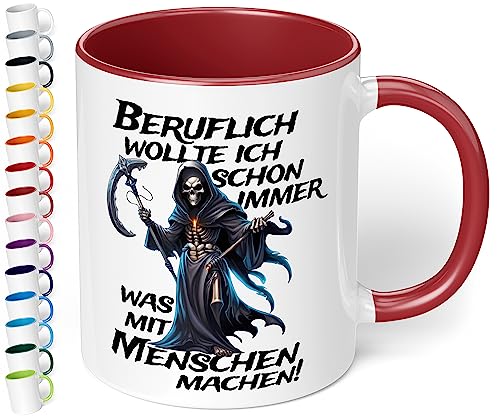 Lustige Büro Tasse „Beruflich wollte ich schon immer was mit Menschen machen!“ - 330ml Keramik Kaffeebecher mit Spruch, Geschenke für Kollegen Büro Arbeit Geburtstag Weihnachten (Bordeaux) von True Statements