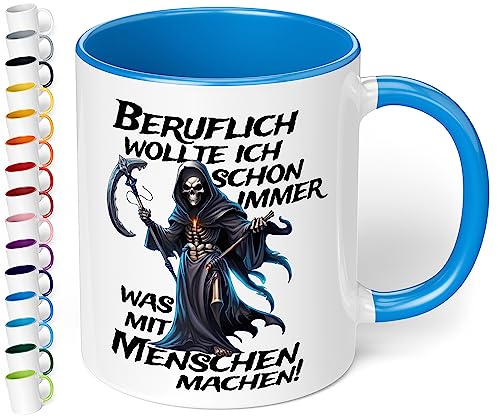 Lustige Büro Tasse „Beruflich wollte ich schon immer was mit Menschen machen!“ - 330ml Keramik Kaffeebecher mit Spruch, Geschenke für Kollegen Büro Arbeit Geburtstag Weihnachten (Cambridge Blau) von True Statements