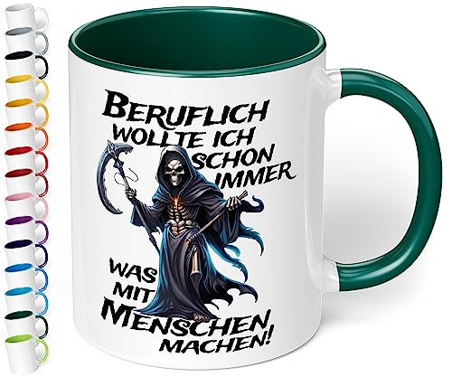 Lustige Büro Tasse „Beruflich wollte ich schon immer was mit Menschen machen!“ - 330ml Keramik Kaffeebecher mit Spruch, Geschenke für Kollegen Büro Arbeit Geburtstag Weihnachten (Dunkelgrün) von True Statements