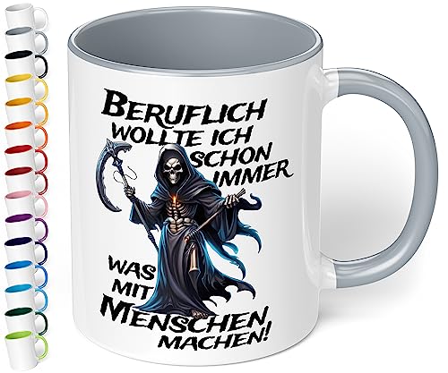 Lustige Büro Tasse „Beruflich wollte ich schon immer was mit Menschen machen!“ - Kaffeebecher mit Spruch, Geschenke für Kollegen Büro Arbeit zum Geburtstag Weihnachten (Grau) von True Statements