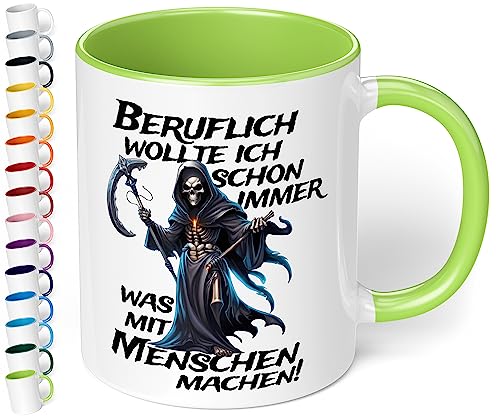 Lustige Büro Tasse „Beruflich wollte ich schon immer was mit Menschen machen!“ - 330ml Keramik Kaffeebecher mit Spruch, Geschenke für Kollegen Büro Arbeit Geburtstag Weihnachten (Hellgrün) von True Statements