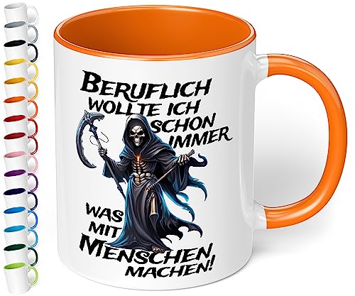 Lustige Büro Tasse „Beruflich wollte ich schon immer was mit Menschen machen!“ - 330ml Keramik Kaffeebecher mit Spruch, Geschenke für Kollegen Büro Arbeit Geburtstag Weihnachten (Orange) von True Statements